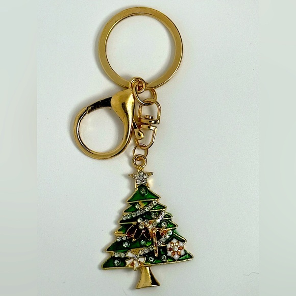 BAG CHARM Gold Tone Holiday Christmas Tree keychain Bag charm - Picture 2 of 4